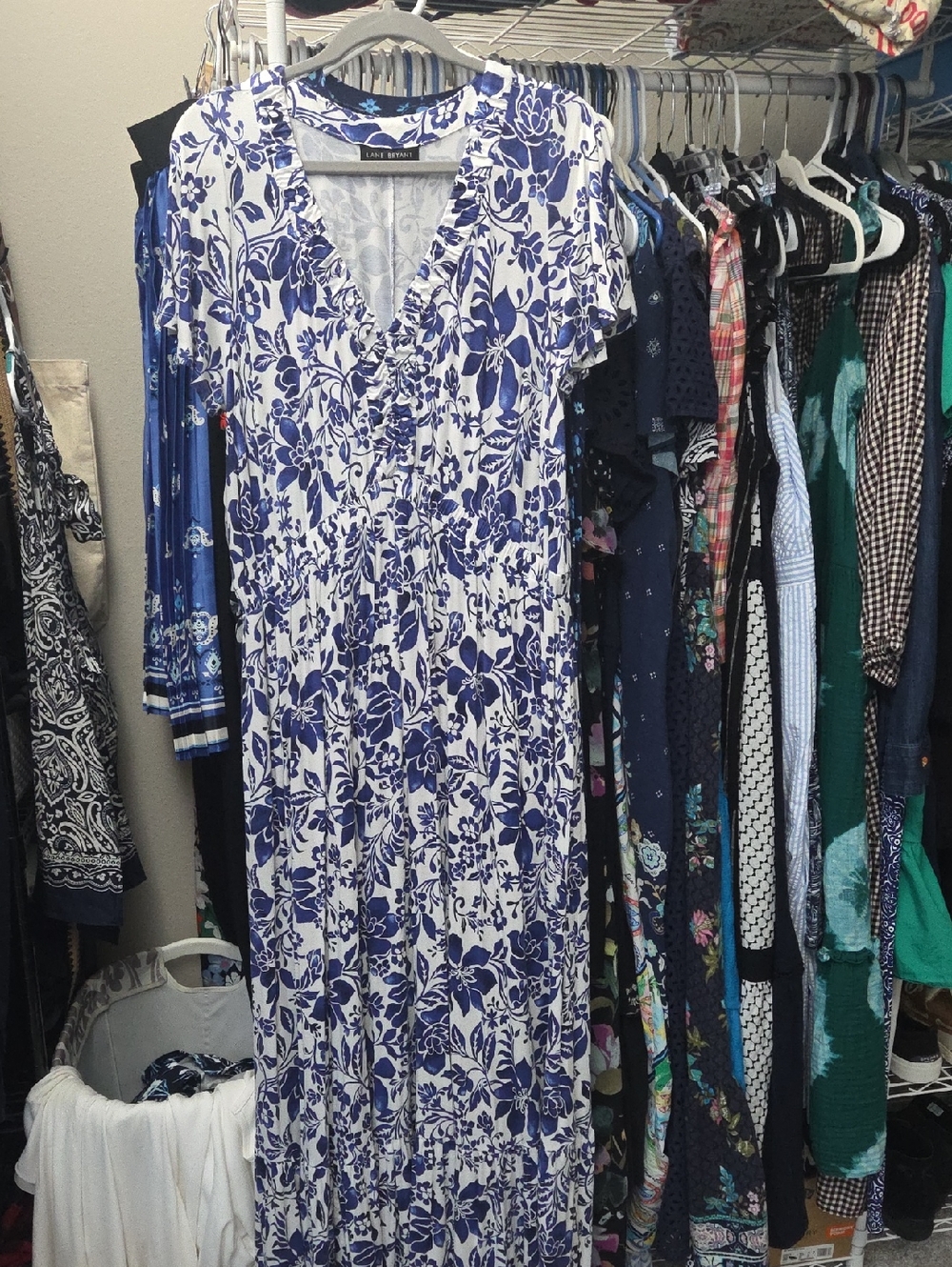 Lane Bryant Blue & White Floral Maxi Dress